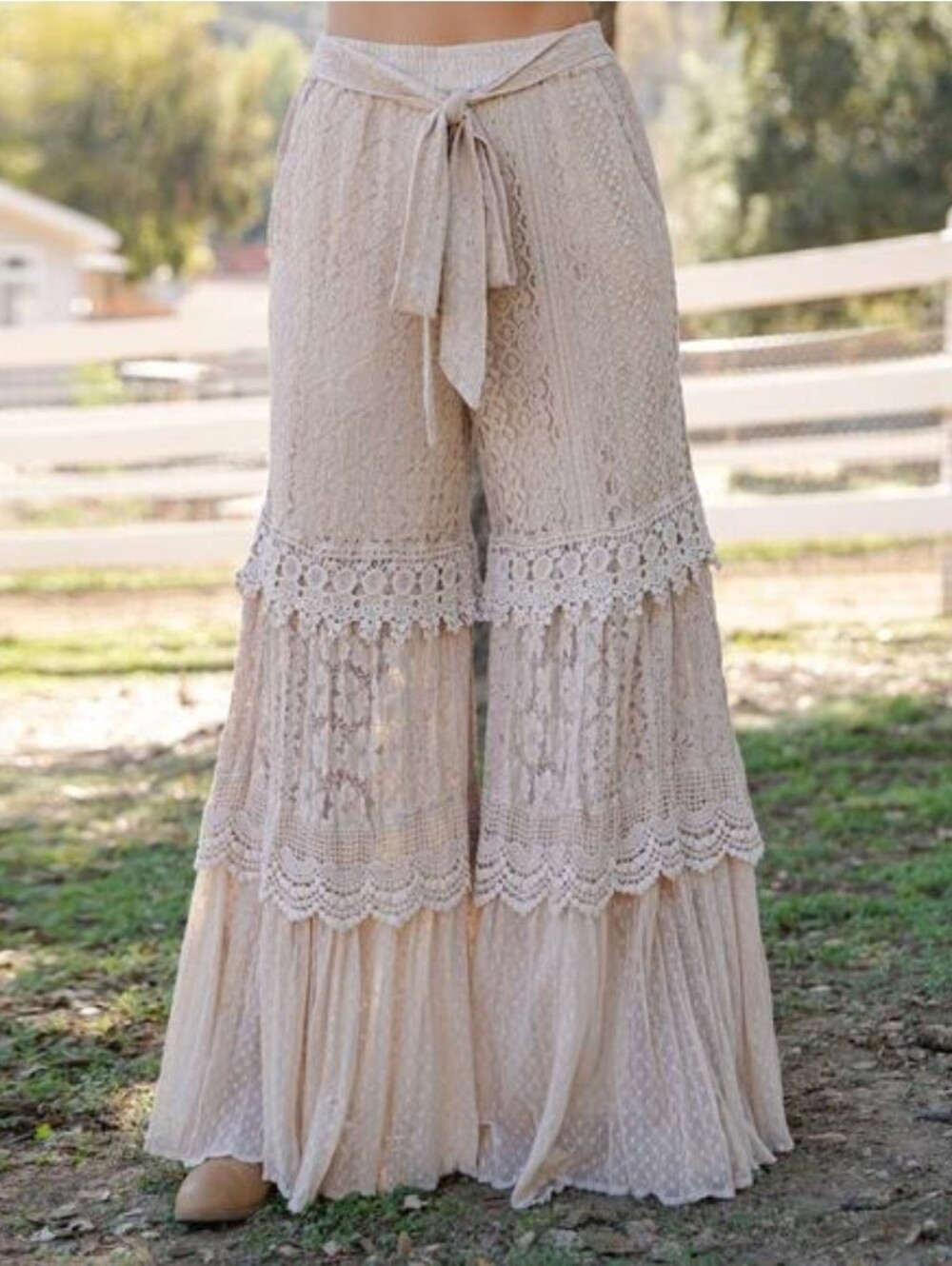 Boho Tiered Lace Wide-Leg Pants / Young Threads  Desert Dream Cloud Pant XL